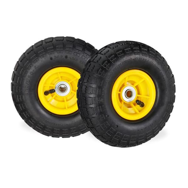 Relaxdays 2 hjul för dolly 4.1/3.5-4, reservdel med luft, axel på 16 mm, upp till 136 kg, 260 x 85 mm; svart-gul