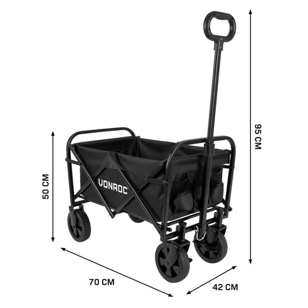 VONROC Hopfällbar vagn – 60 kg, 50 L, svart