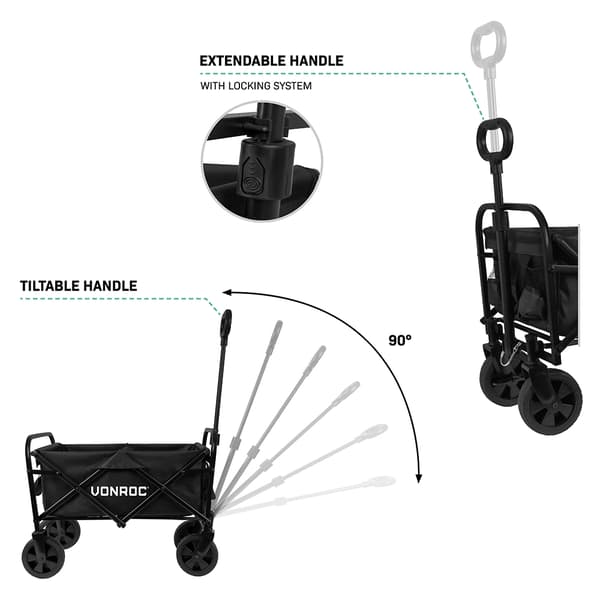 VONROC Hopfällbar vagn – 60 kg, 50 L, svart