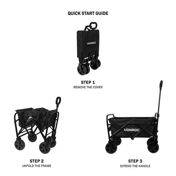 VONROC Hopfällbar vagn – 60 kg, 50 L, svart