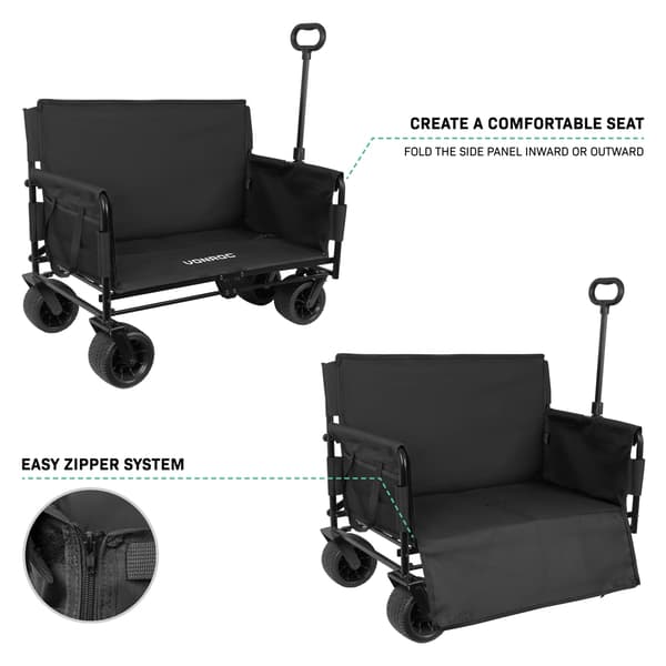 VONROC Hopfällbar skrinda med sits – 2-i-1 vagn och bänk – 120 kg – 115 L – Svart