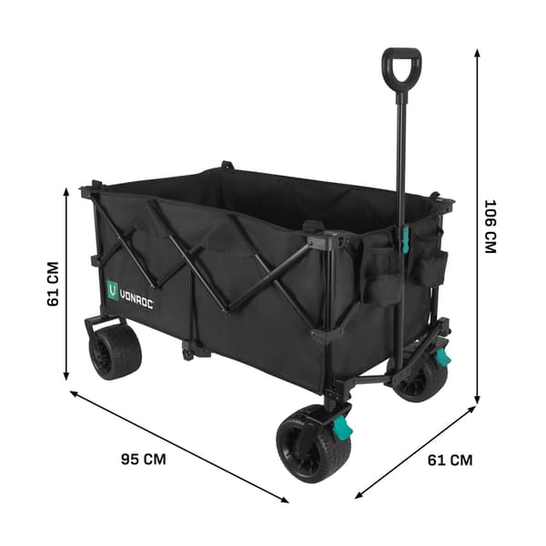 VONROC Trækvogn - XL - Vogn – Foldbar – 80 kg Kapacitet – 200 l | Sort