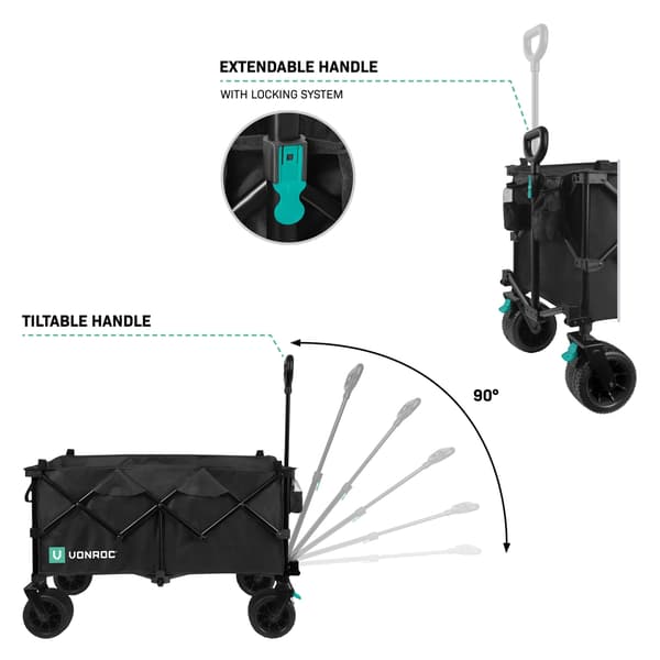 VONROC Trækvogn - XL - Vogn – Foldbar – 80 kg Kapacitet – 200 l | Sort