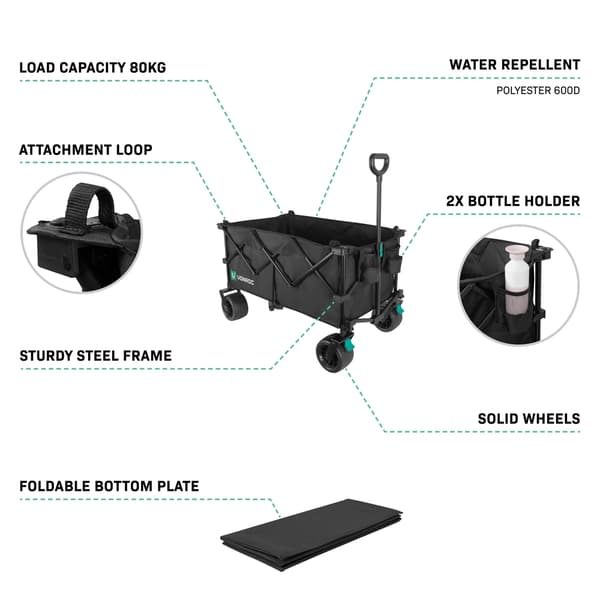 VONROC Trækvogn - XL - Vogn – Foldbar – 80 kg Kapacitet – 200 l | Sort