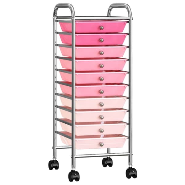 Förvaringsvagn 10 lådor rosa plast