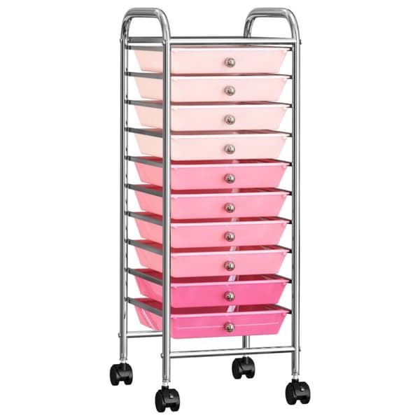 Förvaringsvagn 10 lådor rosa plast