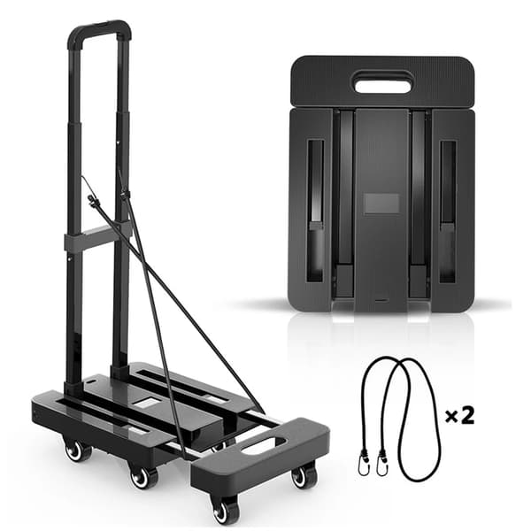 Bærbar håndtrukken vogn, 227 kg belastningsevne, justerbar højde,sort