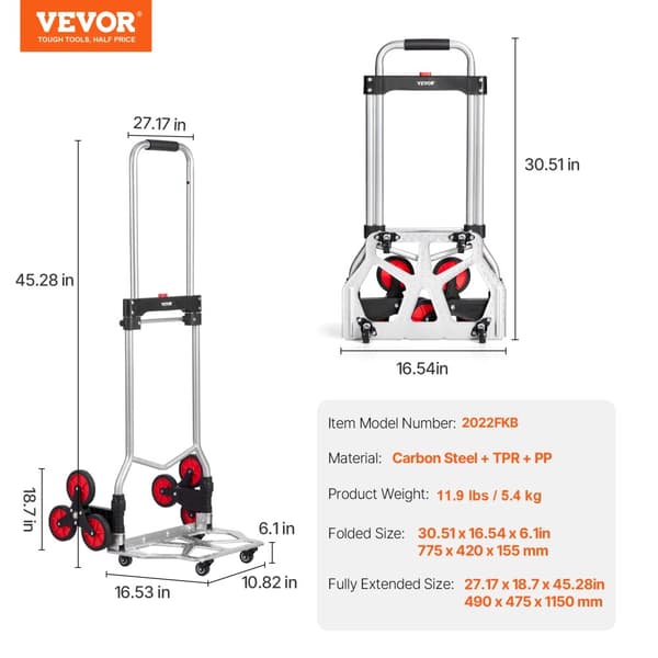 Fällbar Handtruck, 260 lbs Lastkapacitet, Teleskophandtag,260 pund