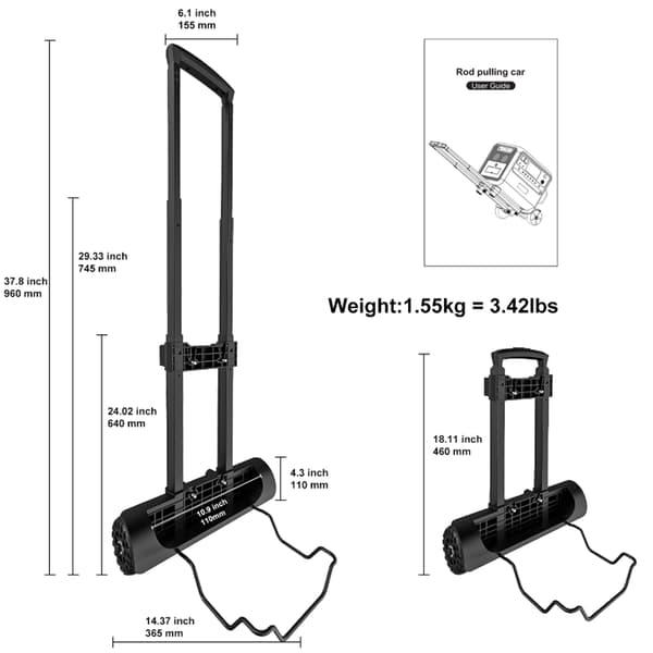 Käytettävä käsikärry, säädettävä kahva, kevyt muotoilu, tukee 50 lbs.
