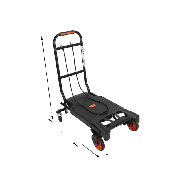 Sammenklappelig håndvogn, lastekapacitet 180 kg, bærbar fladbedstrailer, inkluderer stropper,sort