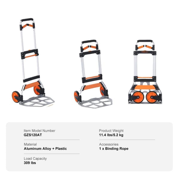 Folding Hand Truck, Letvægts Aluminiumlegering, Bindebånd,309 lbs