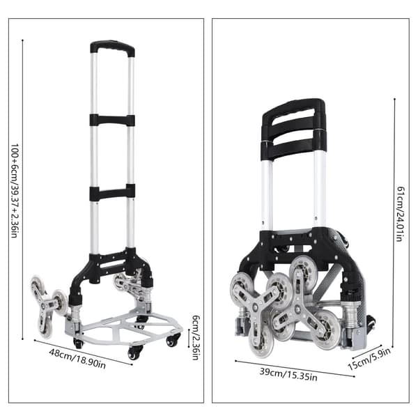 Trappeklatrende vogn, 70 kg belastningsevne, justerbar højde, kompakt foldbart design,sort