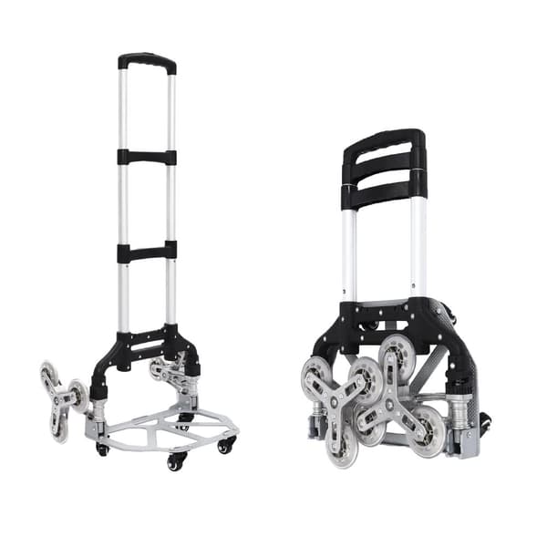 Trappeklatrende vogn, 70 kg belastningsevne, justerbar højde, kompakt foldbart design,sort