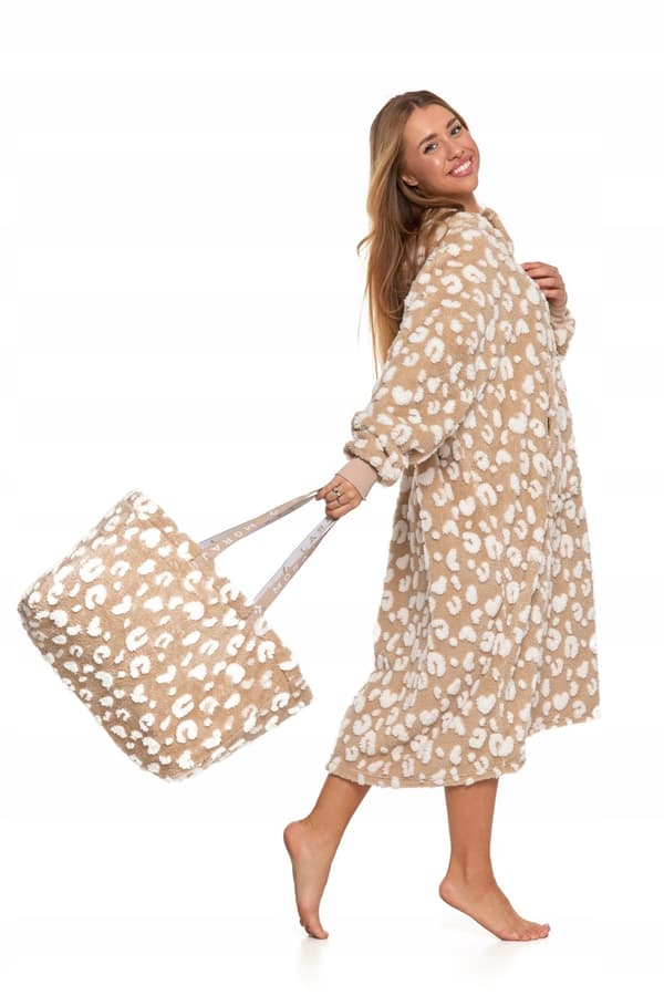 SHOPPER BAG Shoppingväska Beige Prickar Plysch Stor FÖR GÅVA Dam MORAJ