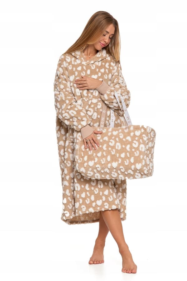 SHOPPER BAG Shoppingväska Beige Prickar Plysch Stor FÖR GÅVA Dam MORAJ