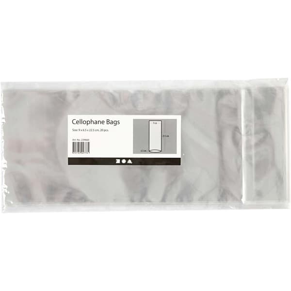 Cellofanpose, H: 22,5 cm, str. 9x6,5 cm, 20 stk./ 1 pk.