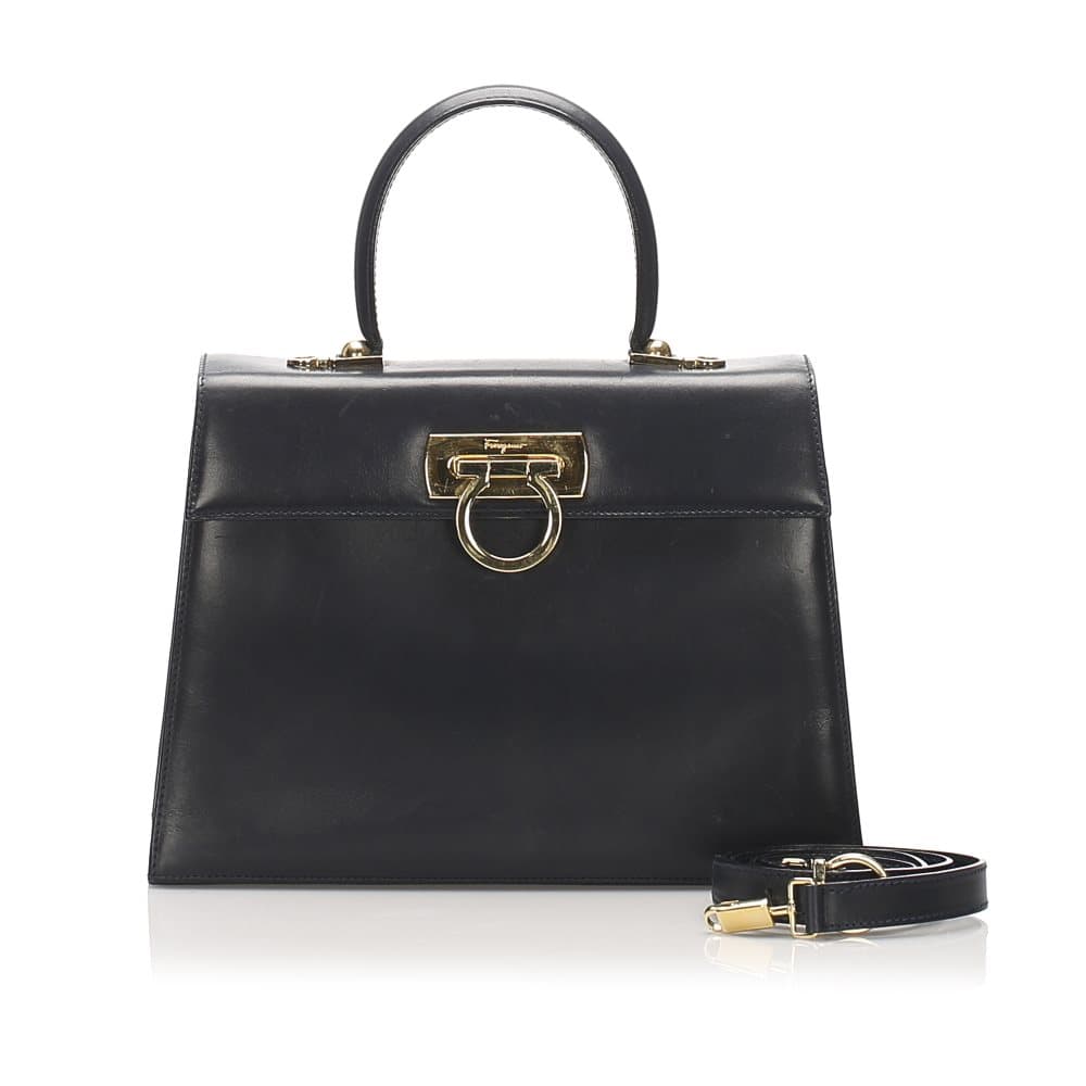 Ferragamo Gancini Leather Satchel Black