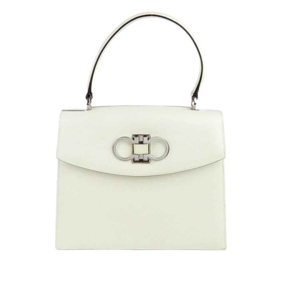 Ferragamo Gancini Leather Satchel White