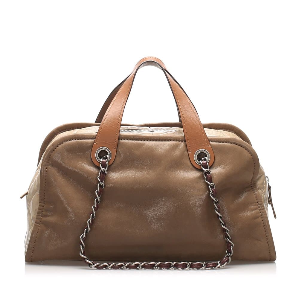 Chanel CC Lambskin Leather Satchel Brown