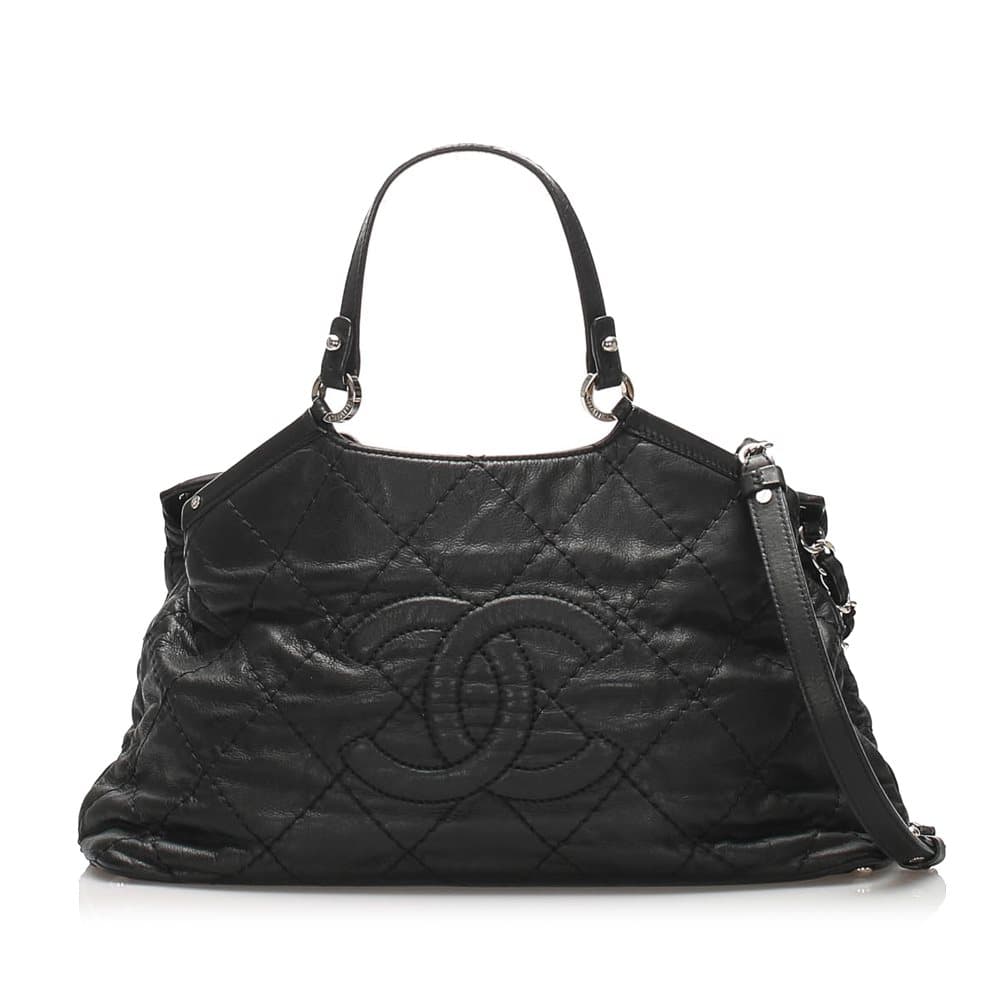Chanel Wild Stitch CC Lambskin Leather Satchel Black