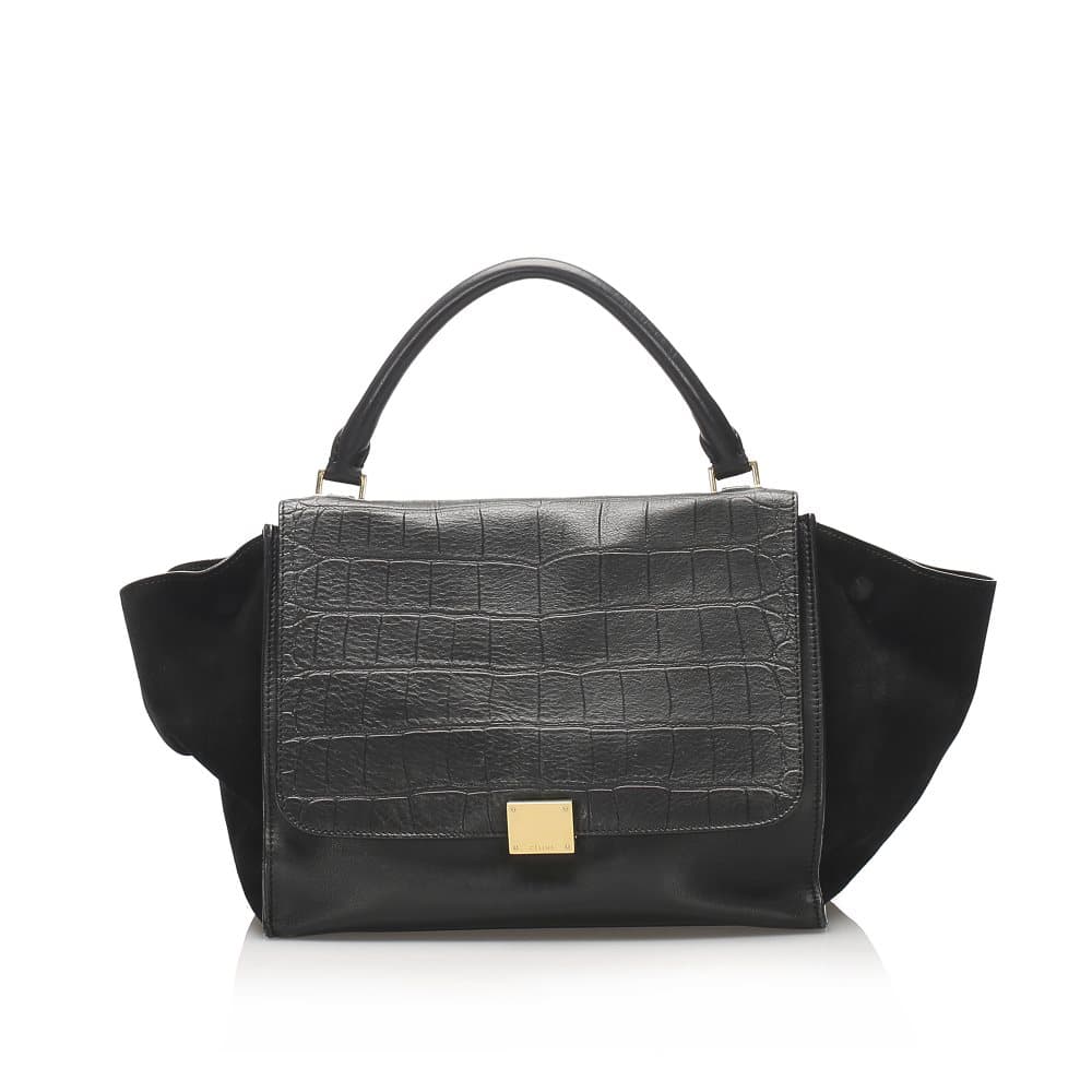 Celine Embossed Trapeze Leather Satchel Black