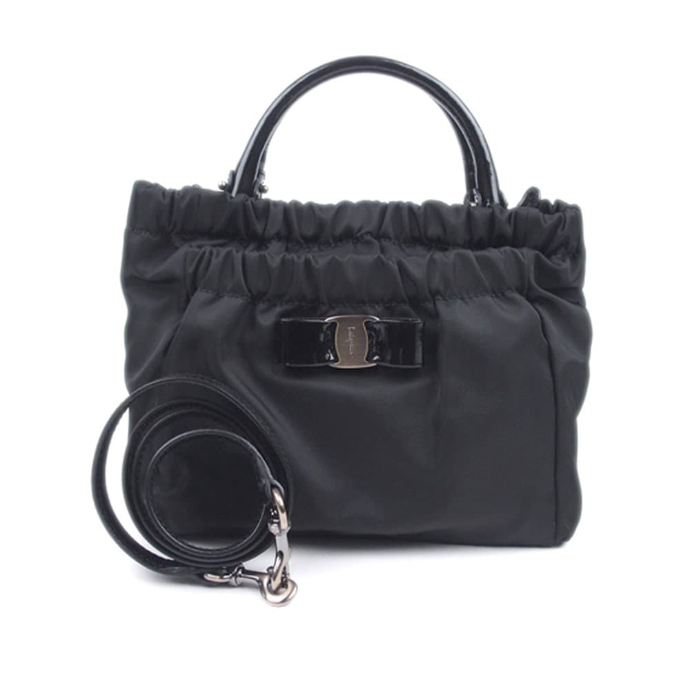 Ferragamo Vara Nylon Satchel Black