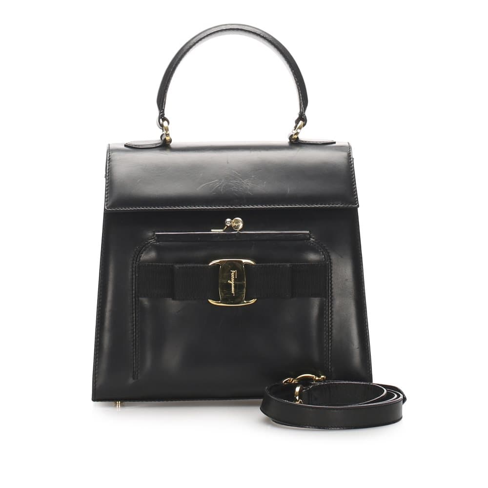 Ferragamo Vara Leather Satchel Black