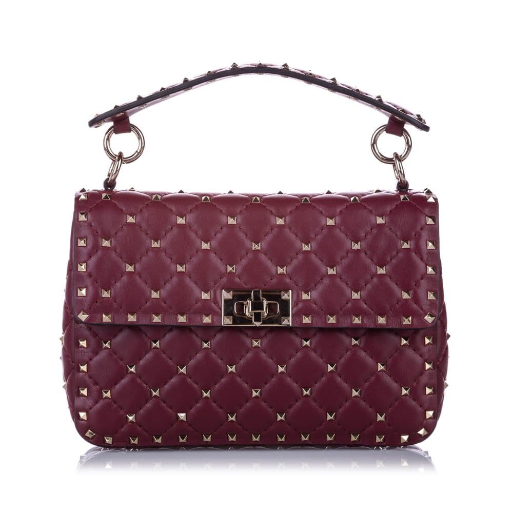 Valentino Medium Rockstud Spike Leather Satchel Red