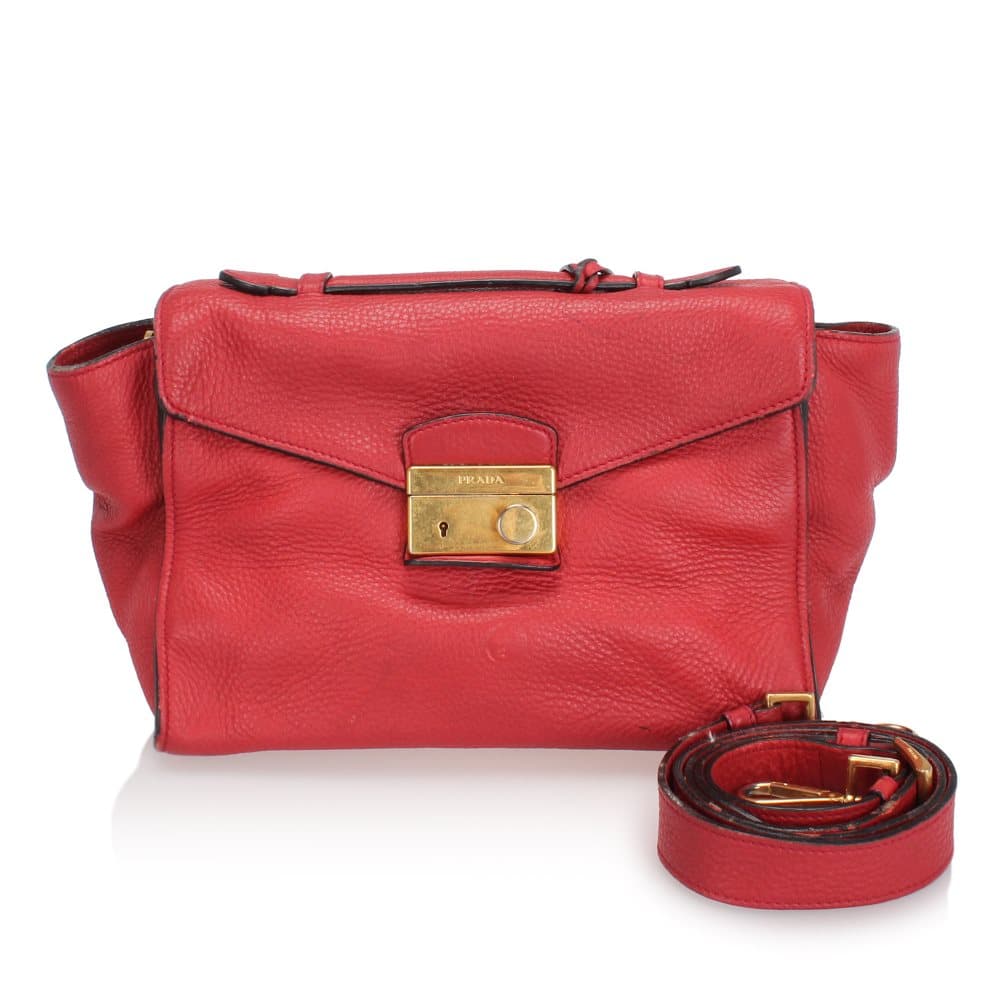 Prada Sound Lock Leather Satchel Red