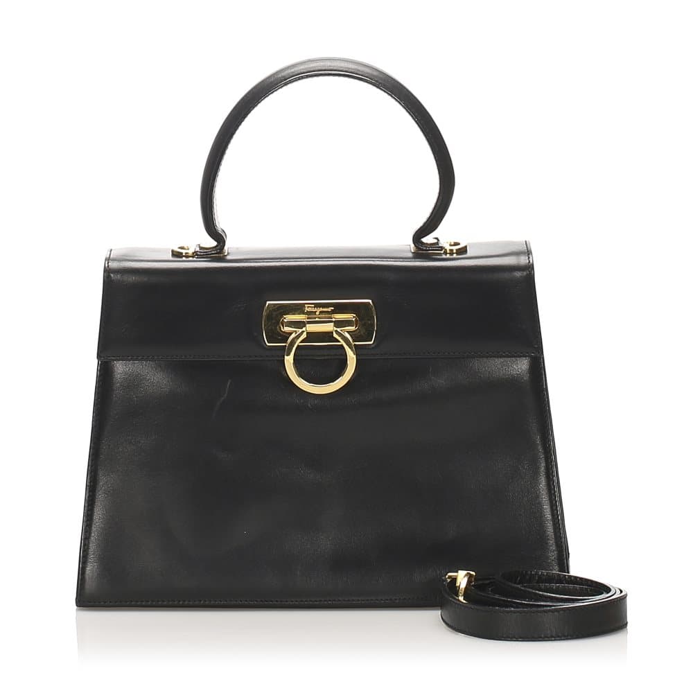 Ferragamo Gancini Leather Satchel Black