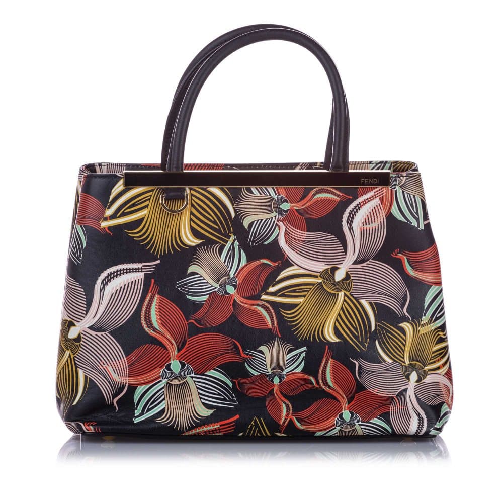 Fendi Petite Orchid Printed 2Jours Leather Satchel Black