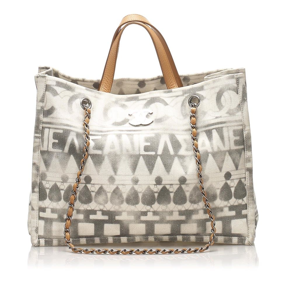 Chanel Iliad Shopper Canvas Satchel White