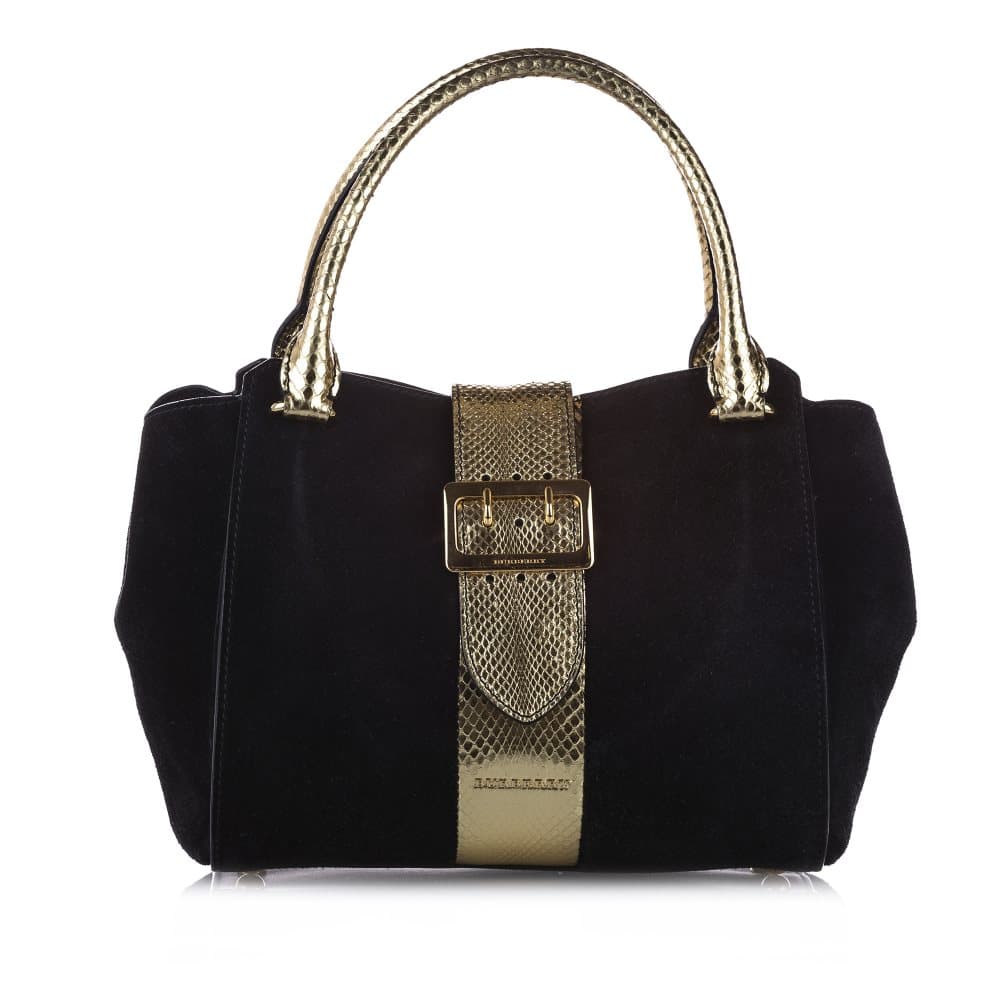 Burberry Buckle Suede Satchel Black