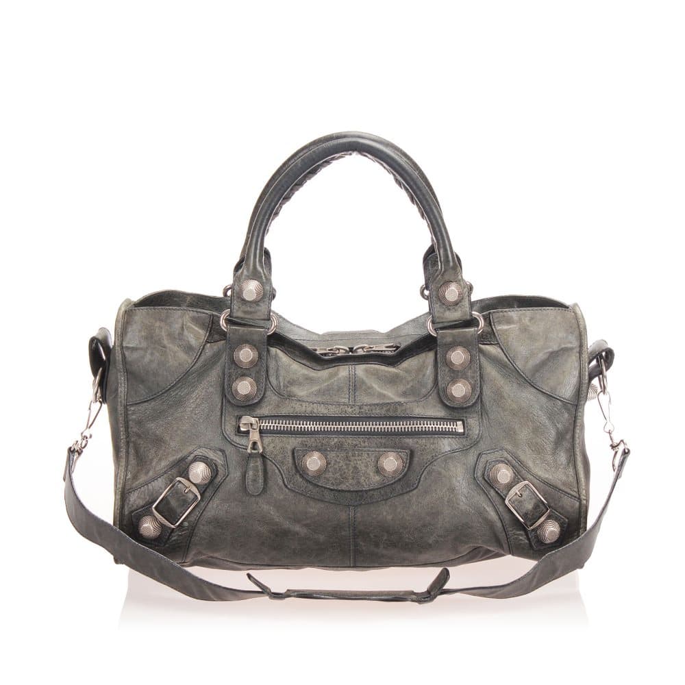 Balenciaga Motocross Classic City Giant 21 Lambskin Leather Satchel Black