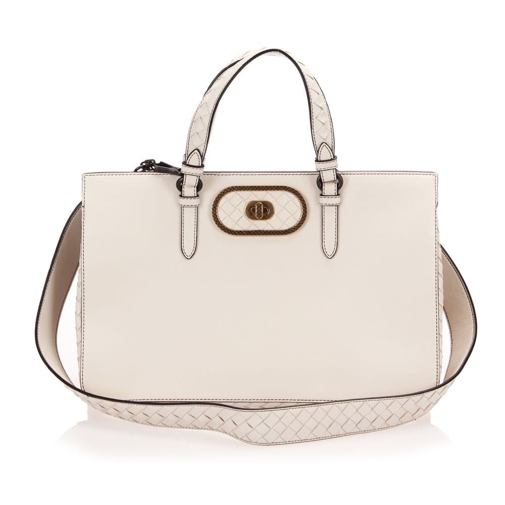 Bottega Veneta Intrecciato Leather Satchel White