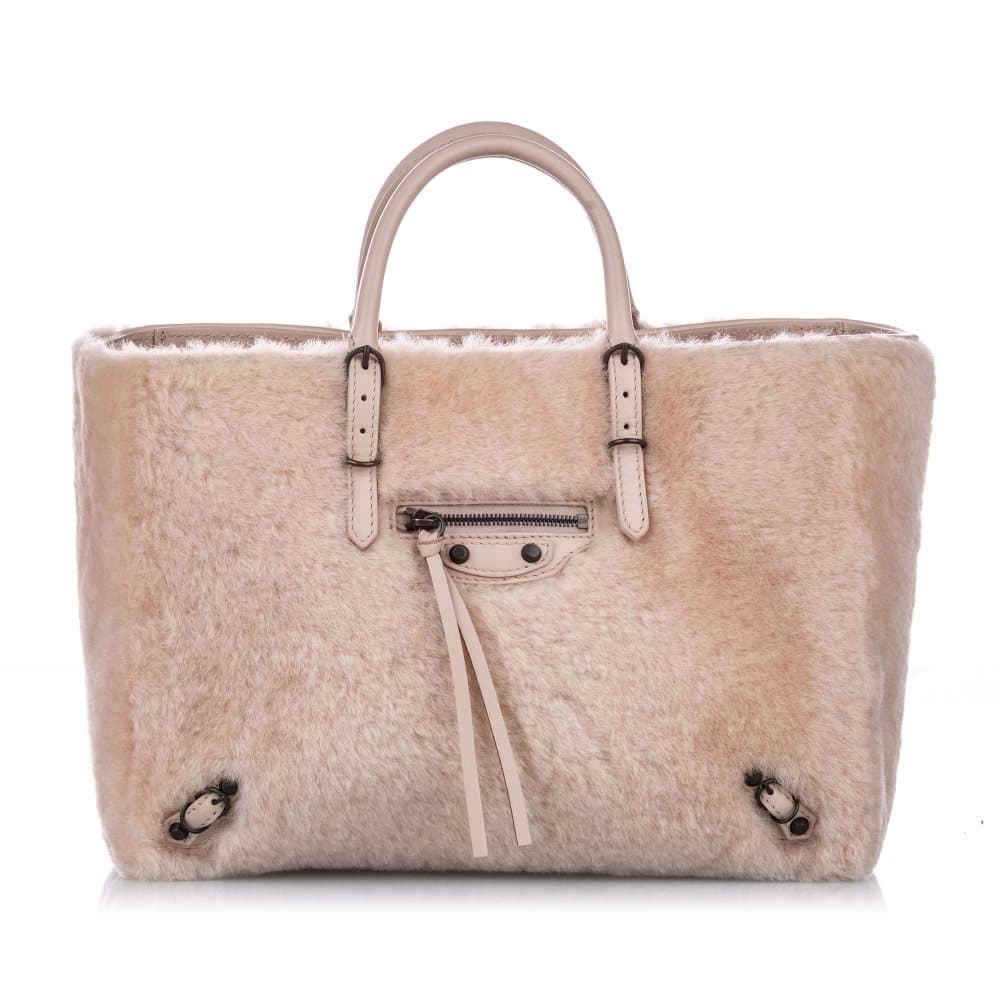 Balenciaga Shearling Papier A6 Fur Satchel Pink