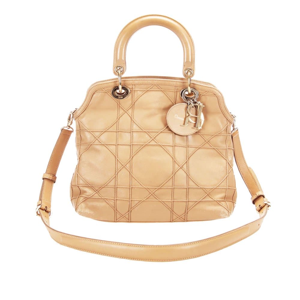 Dior Cannage Granville Leather Satchel Brown