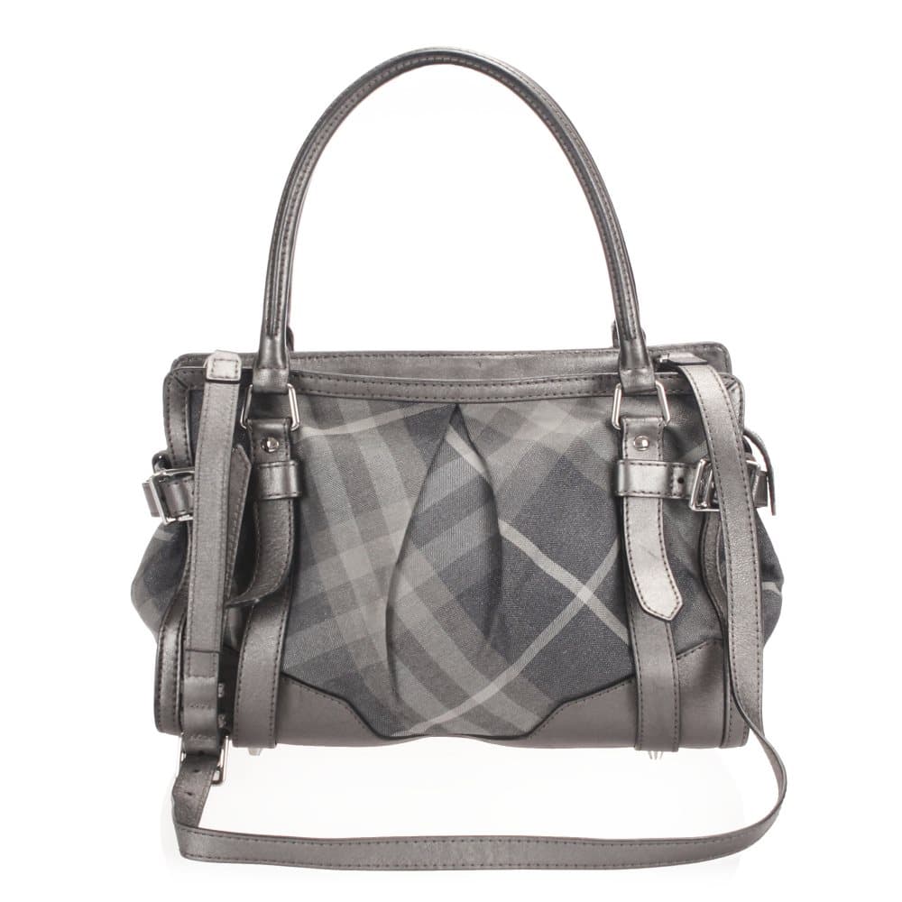 Burberry Beat Check Nylon Satchel Gray