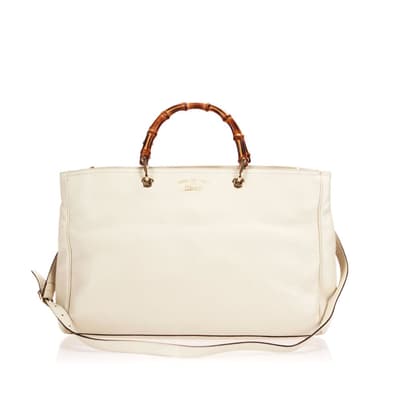 Pre-owned Gucci Bamboo Shopper Leather Satchel White