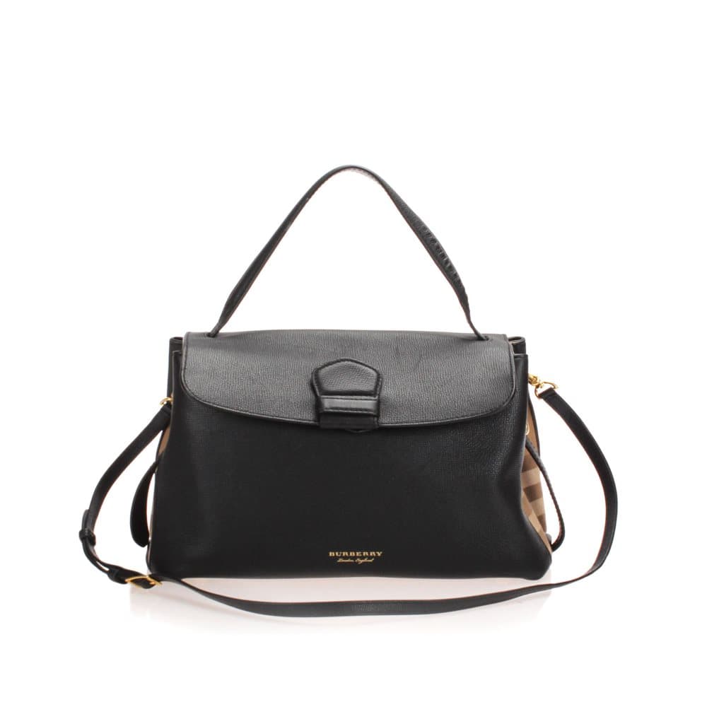 Burberry House Check Camberley Leather Satchel Black