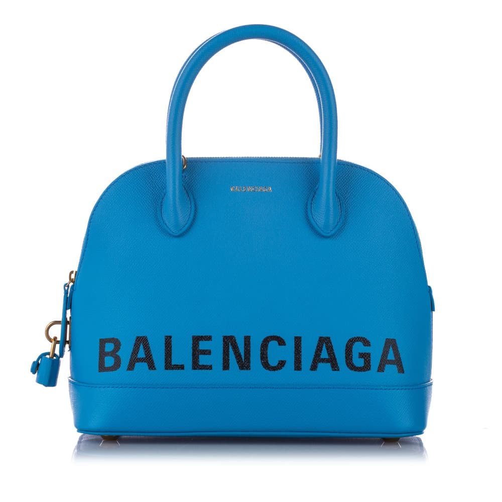 Balenciaga Ville Leather Satchel Blue