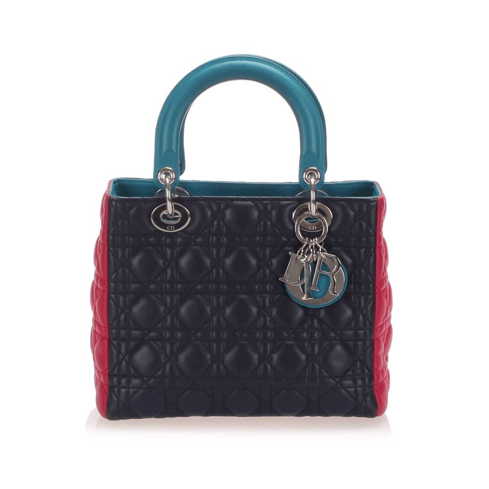 Dior Cannage Tri-Color Lady Dior Leather Satchel Black