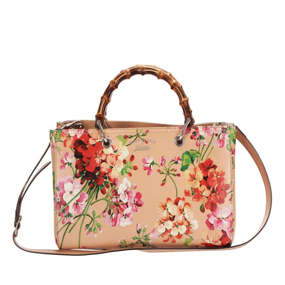 Gucci Flora Bamboo Shopper Leather Satchel Brown