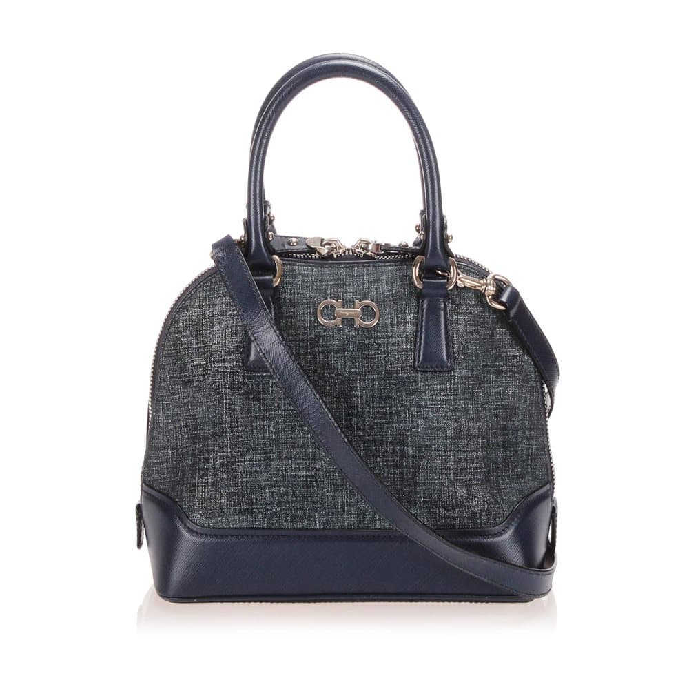Ferragamo Gancini Denim Satchel Blue