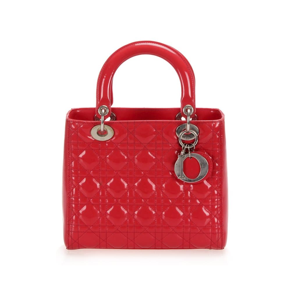 Dior Cannage Lady Dior Patent Leather Satchel Red