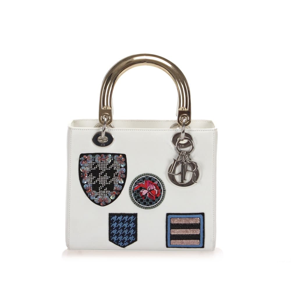 Dior Lady Dior Leather Satchel White
