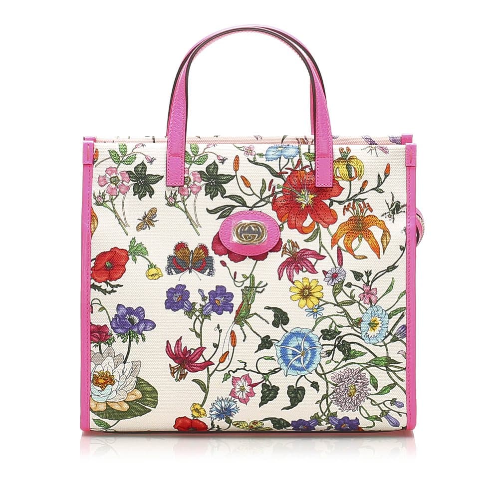 Pre-owned Gucci Flora Canvas Handbag White