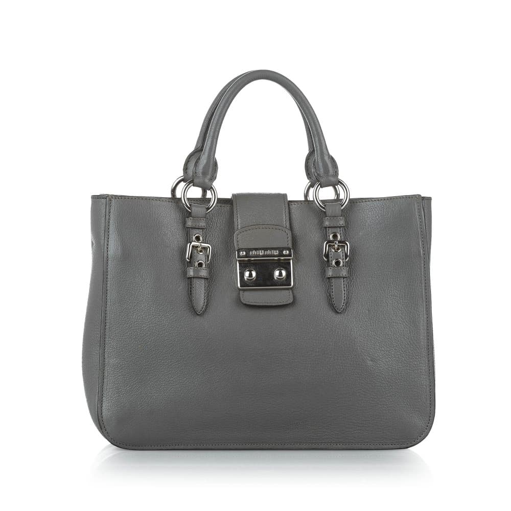 Pre-owned Miu Miu Madras Leather Satchel Gray