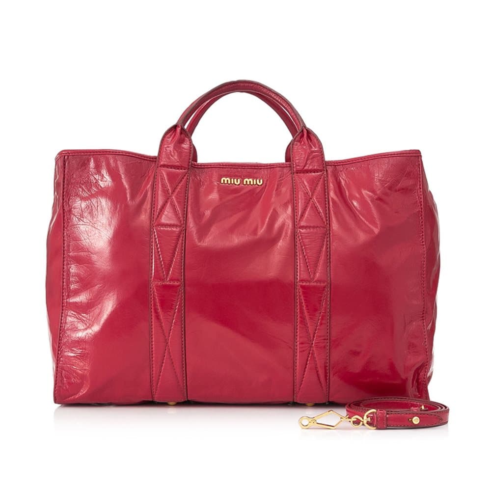Pre-owned Miu Miu Patent Leather Satchel Red