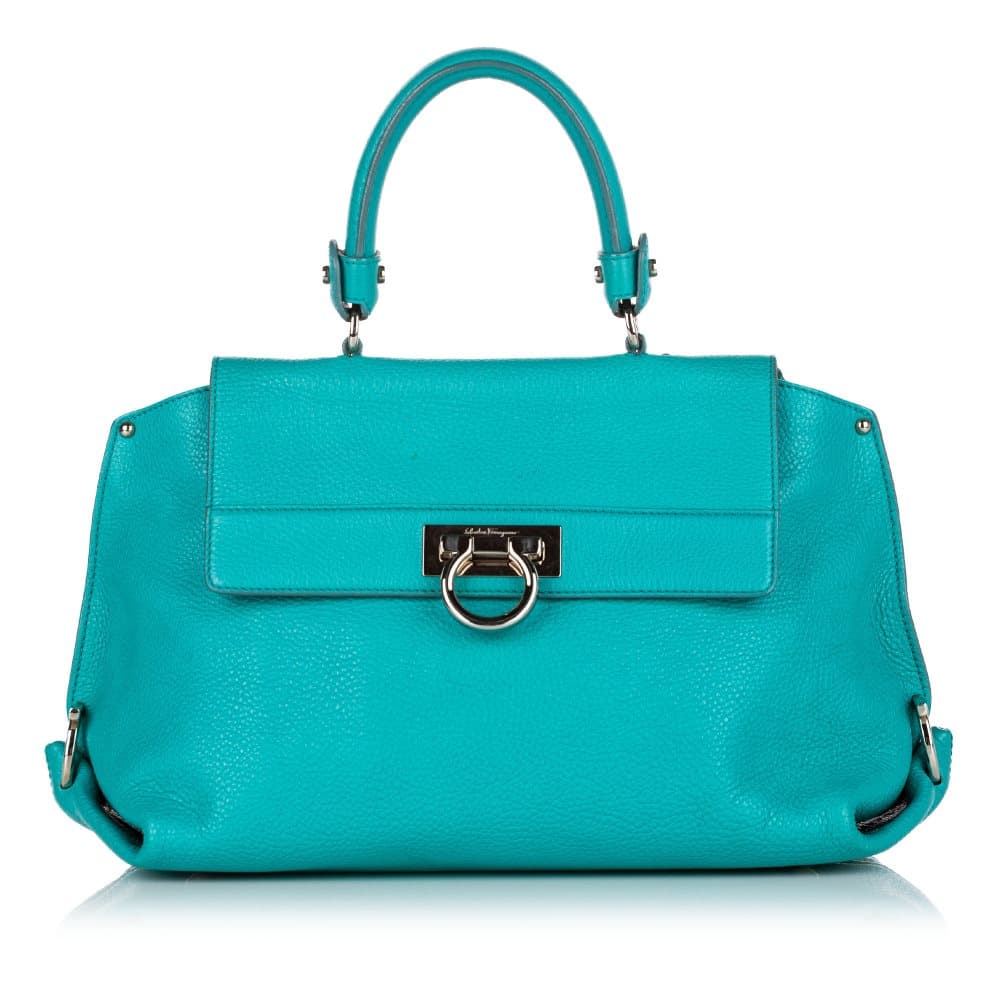 Pre-owned Ferragamo Gancini Sofia Leather Satchel Blue